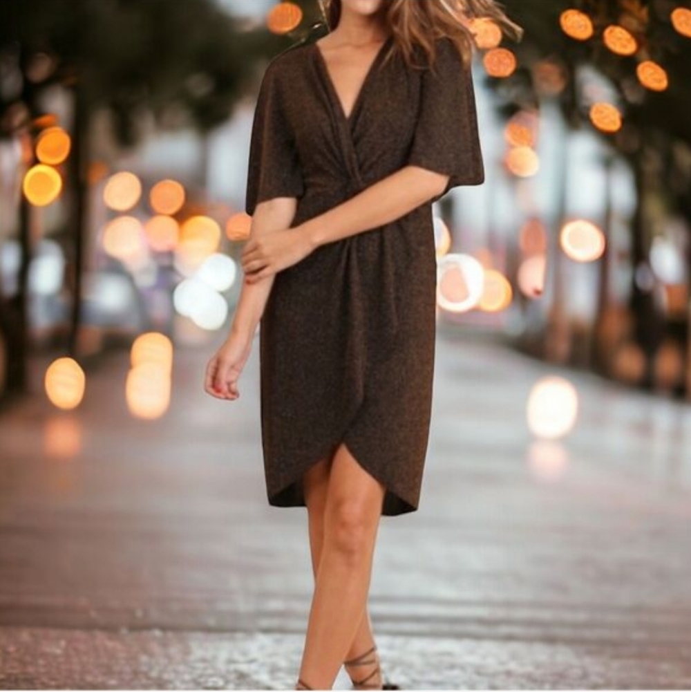 UMGEE USA Sparkle Knott Dress Metallic Copper Black Dress Sz L